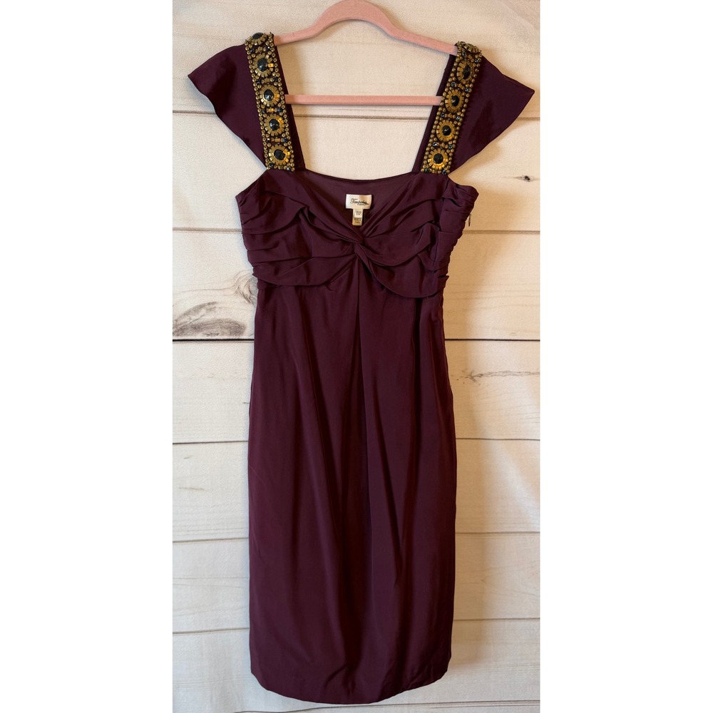 Temperley London Silk Embellished Cocktail Dress Plum Purple US 6 UK 10 Ruched